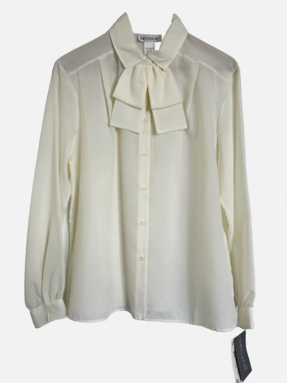 SHIP 'N SHORE Vintage NWT Ivory Blouse 14 Pussycat Bow Tie Secretary